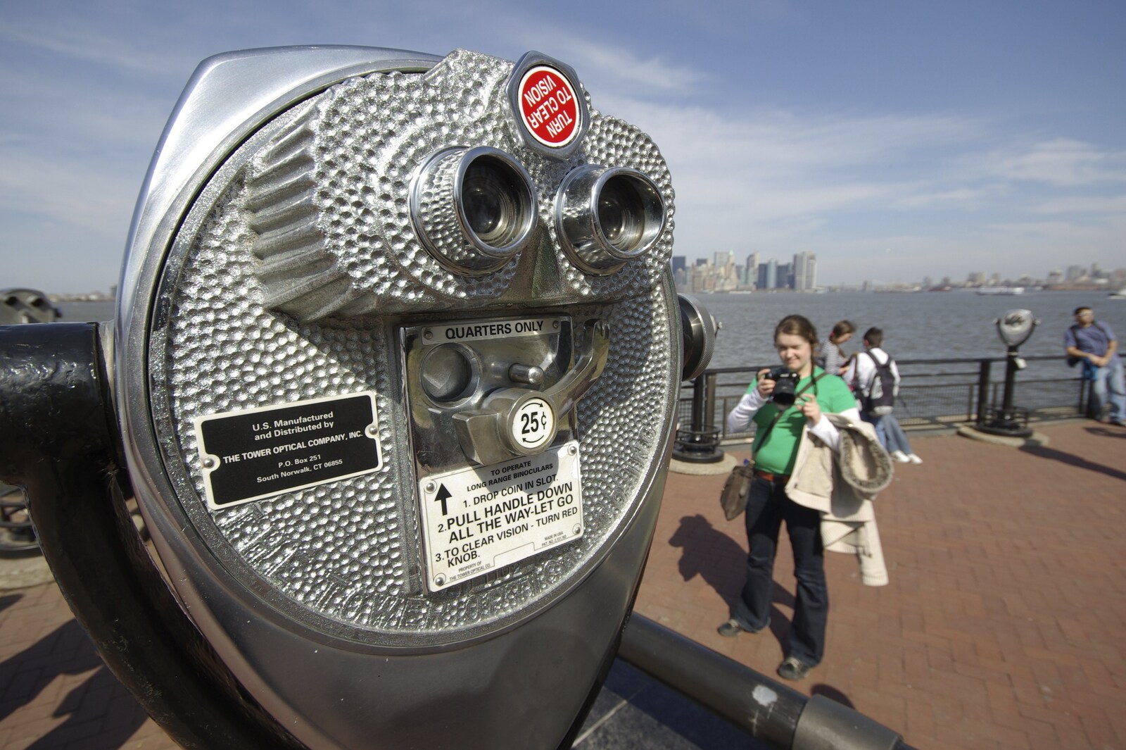 Liberty Island, A Helicopter Trip and Madison Square Basketball, New York, US - 27th March 2007: A 25c telescope