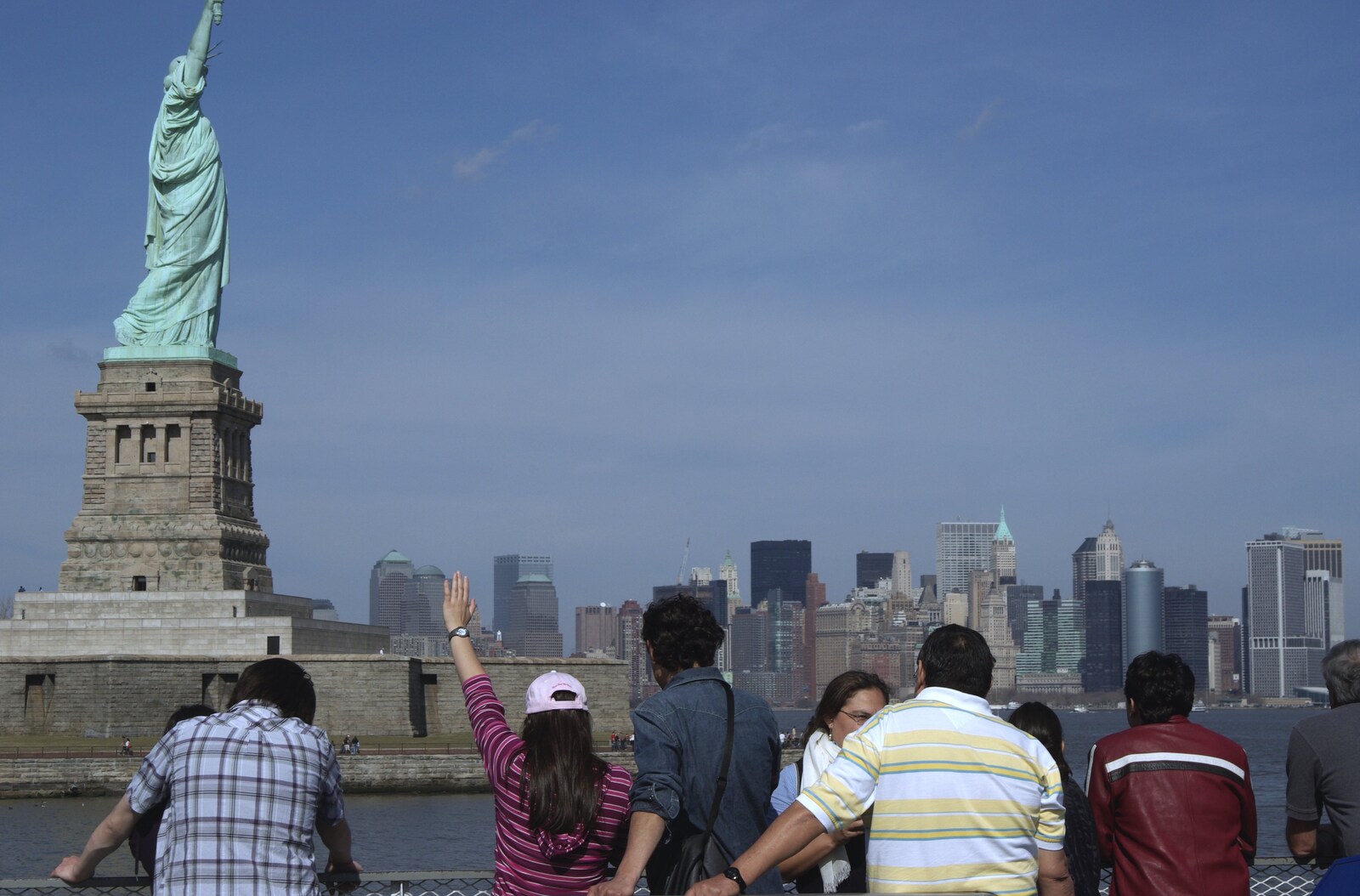 Liberty Island, A Helicopter Trip and Madison Square Basketball, New York, US - 27th March 2007: A tourist waves goodbye