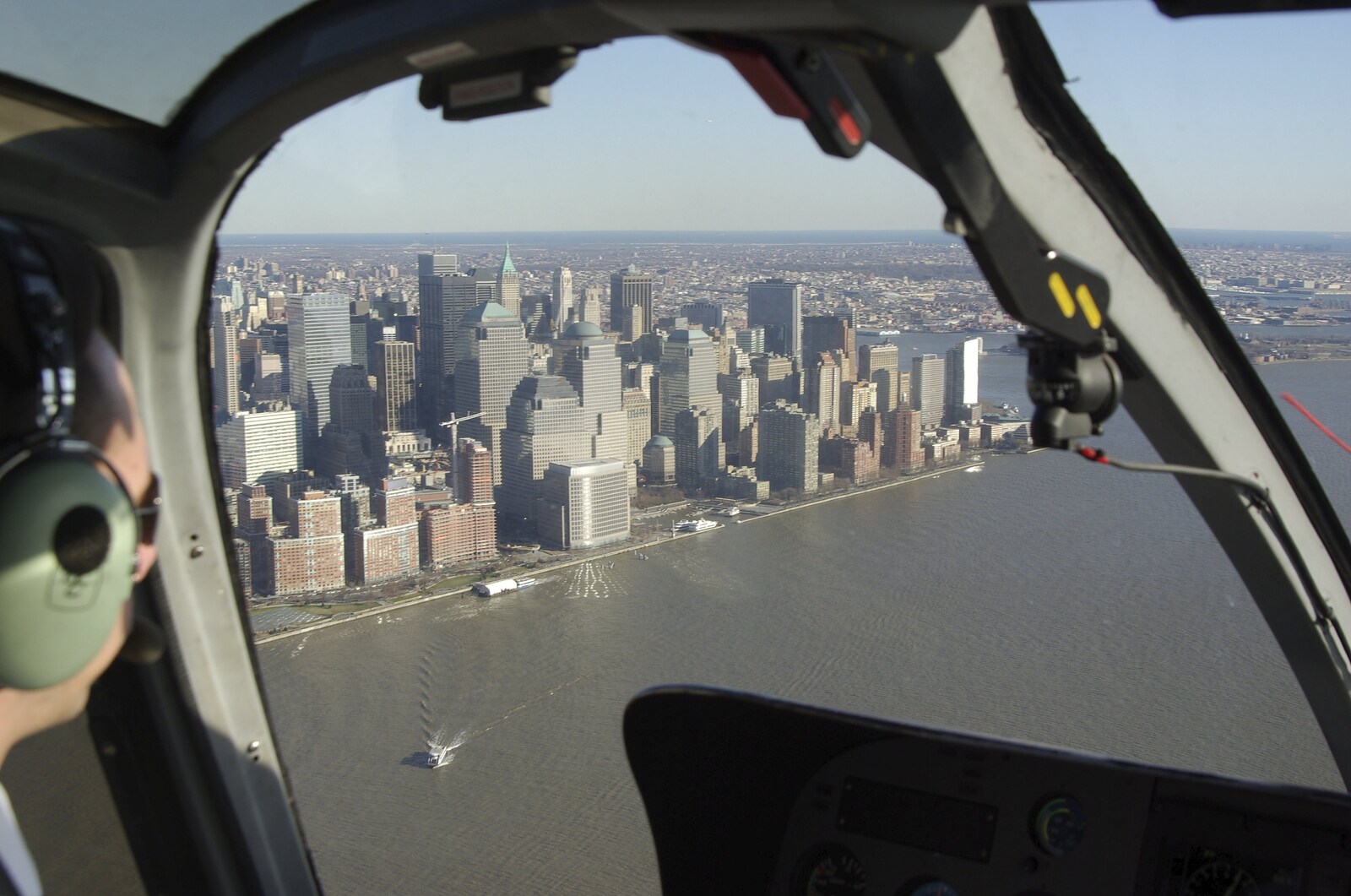 Liberty Island, A Helicopter Trip and Madison Square Basketball, New York, US - 27th March 2007: The pilot's view