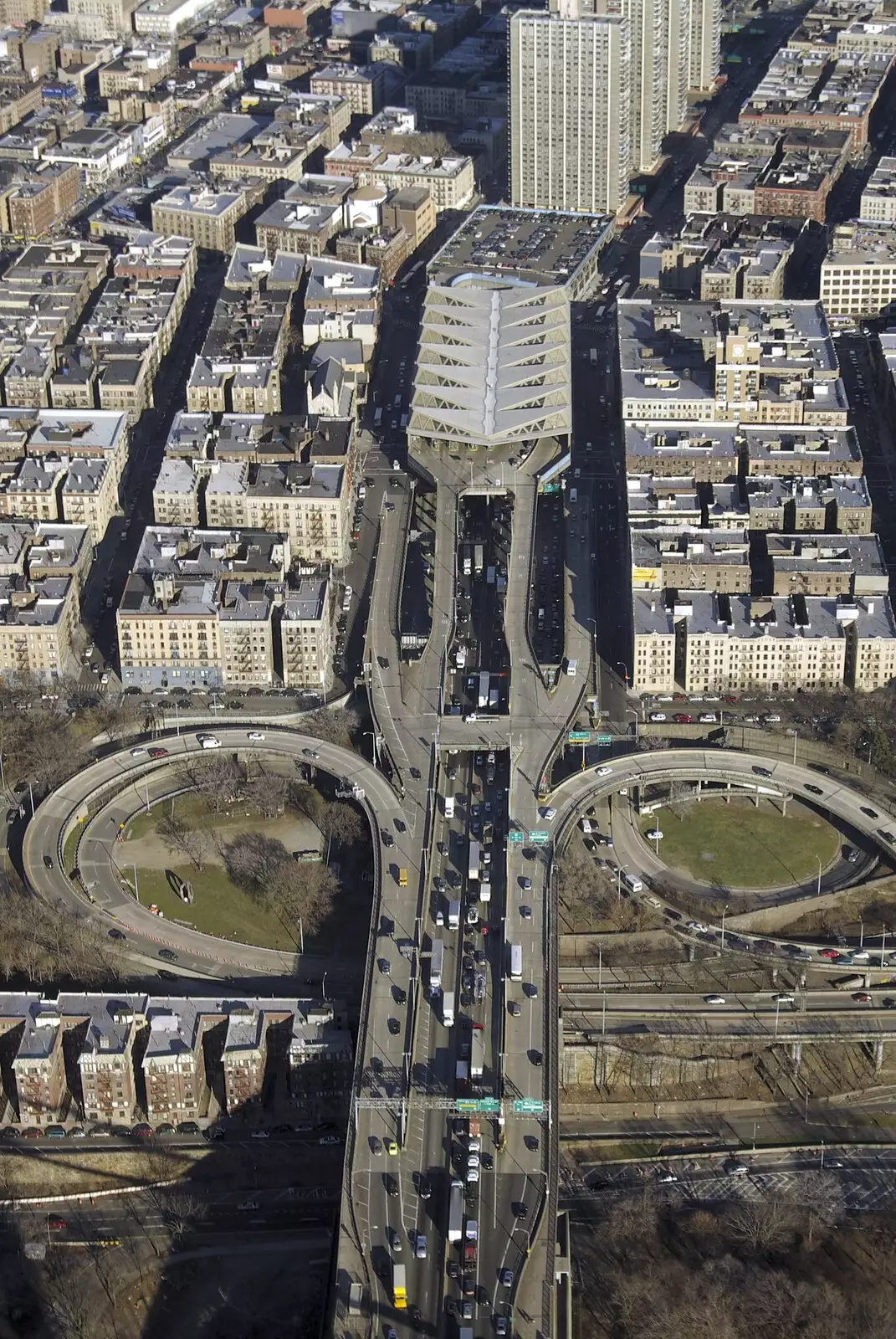 Interchange and road tunnel, from Liberty Island, A Helicopter Trip and Madison Square Basketball, New York, US - 27th March 2007