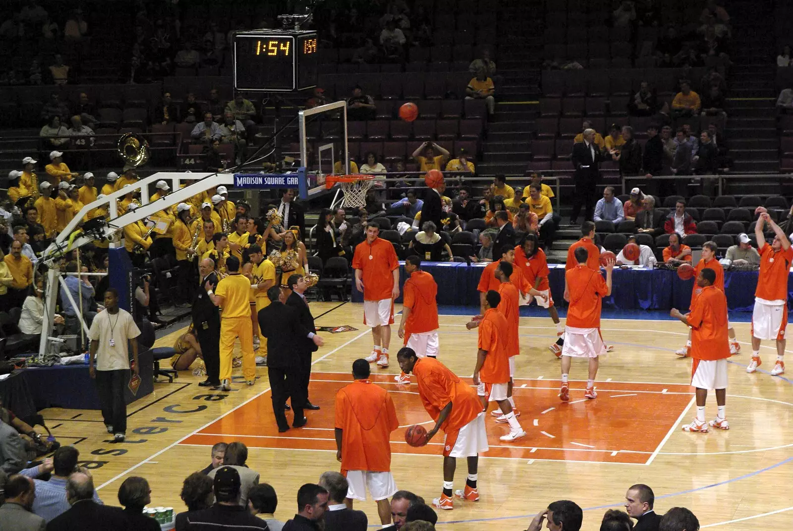 The basketballers warm up, from Liberty Island, A Helicopter Trip and Madison Square Basketball, New York, US - 27th March 2007