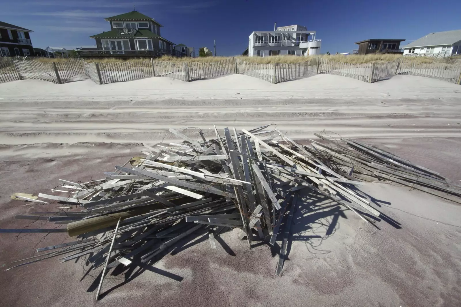 A stack of discarded fencing lies on the beach, from A Return to Fire Island, Long Island, New York State, US - 30th March 2007