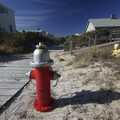 A Fire Island fire hydrant is observed by a strange yellow statue