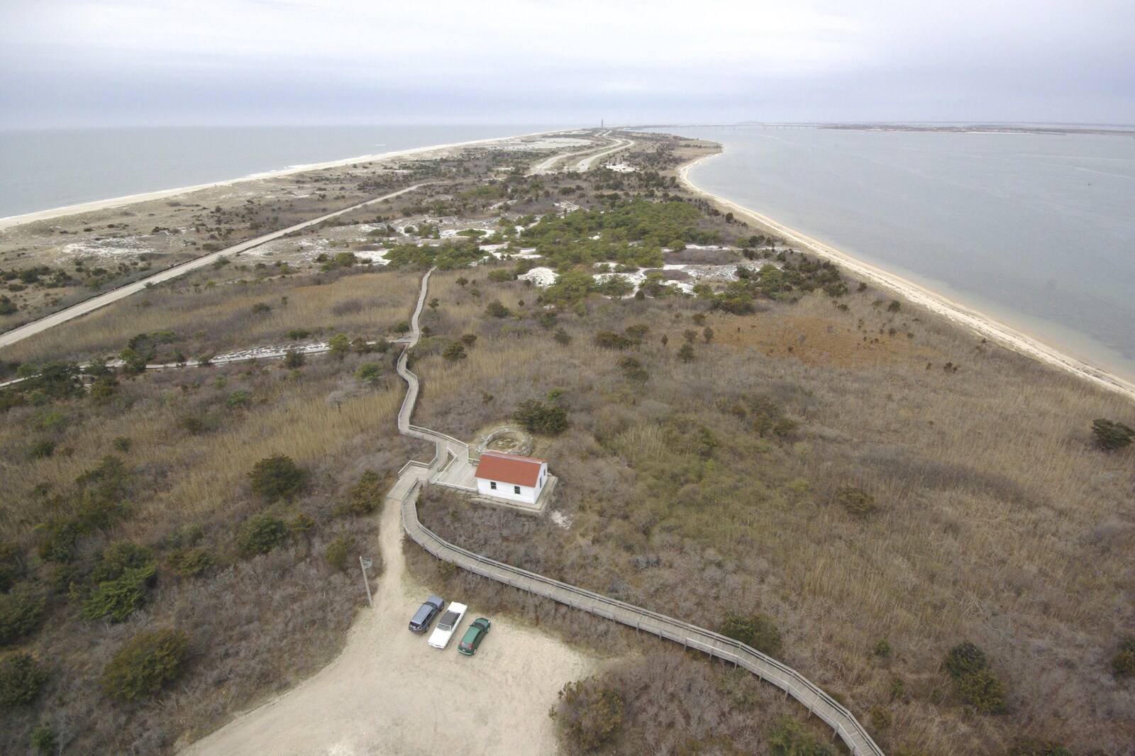 A Return to Fire Island, Long Island, New York State, US - 30th March 2007: From the top of Fire Island's lighthouse, the view over the west of the island