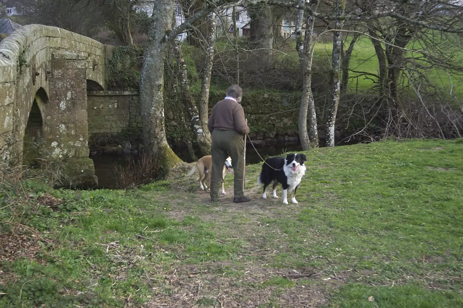 A dog walker, from A Walk up Sheepstor and Visiting Sis and Matt, Dartmoor and Chagford, Devon - 9th April 2007