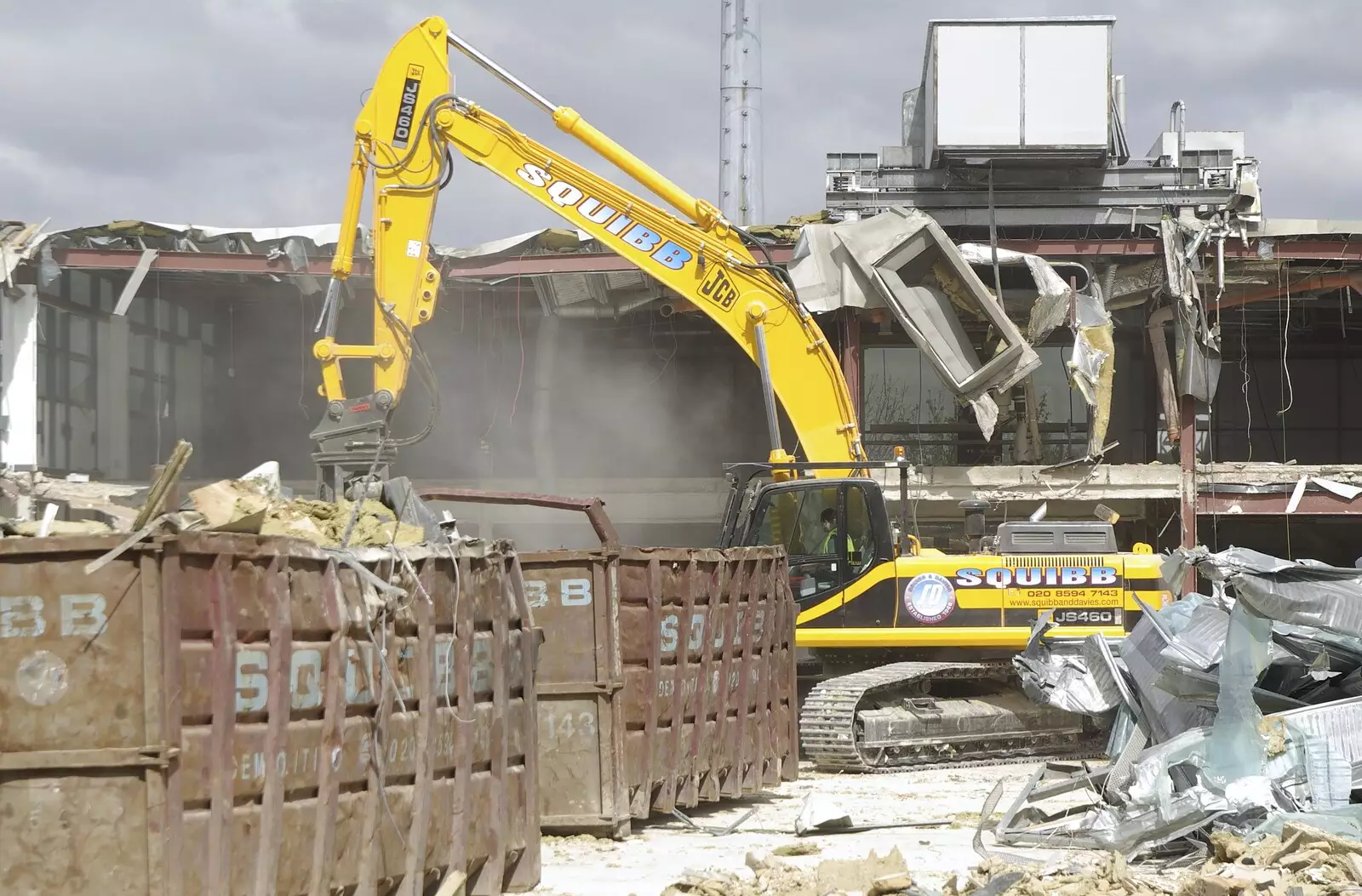 Big skips are filled up with scrap metal, from Science Park Demolition, Bjarne Stroustrup, and Taptu/Qualcomm Miscellany, Cambridge - 29th April 2007