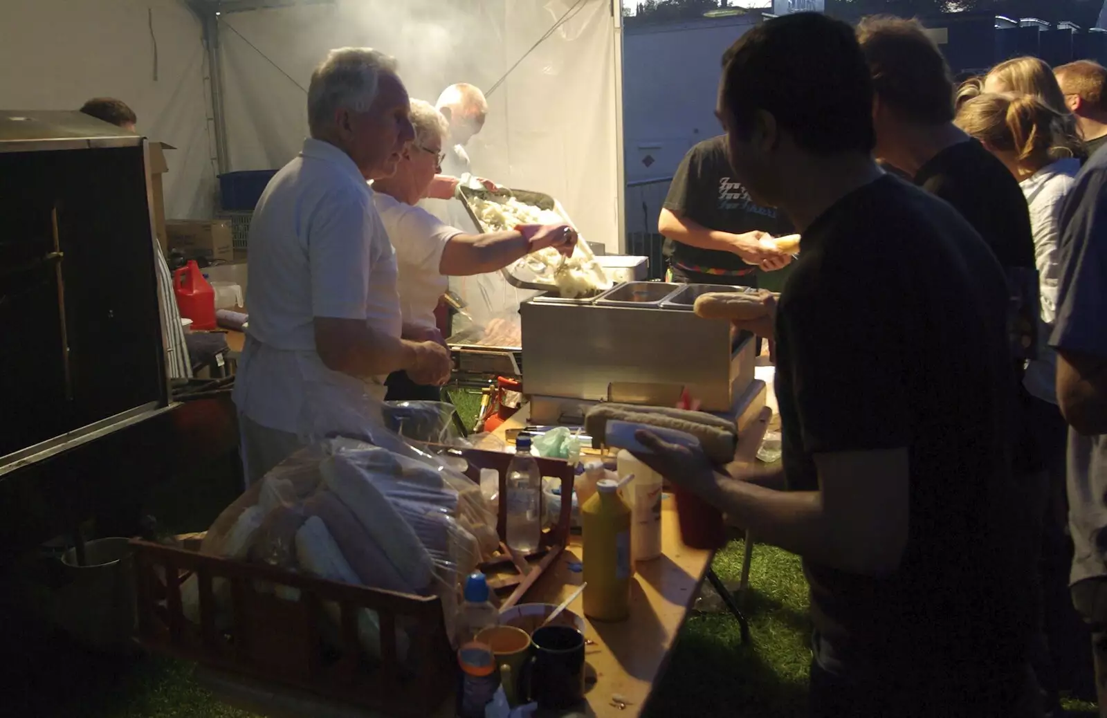 The smoking sausage stall does a good smoky trade, from The Cambridge Beer Festival, Jesus Green, Cambridge - 24th May 2007