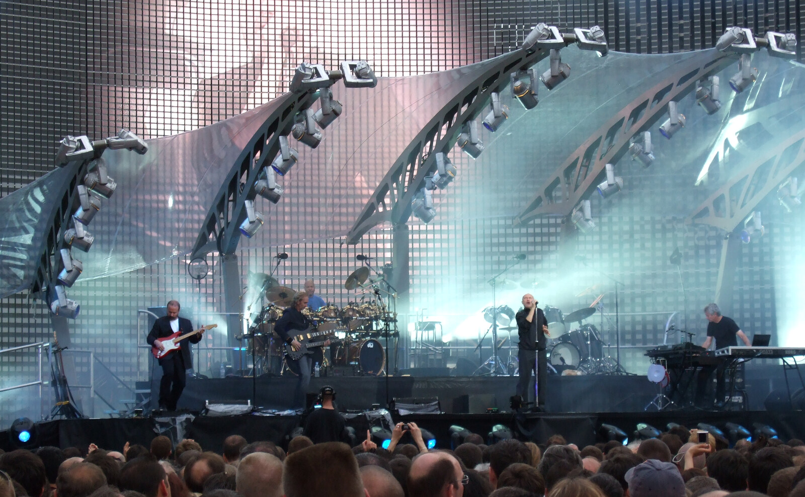 Genesis Live at Parc Des Princes, Paris, France - 30th June 2007: Mike Rutherford gets his signature twin-neck guitar out