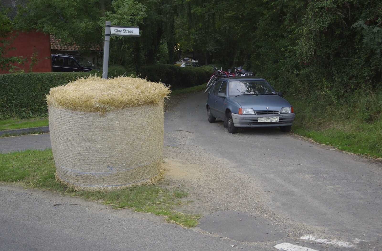 In Thornham Magna, a large straw bale has been mysteriously dumped from Janet's 40th, The Depot, Cambridge - 1st September 2007