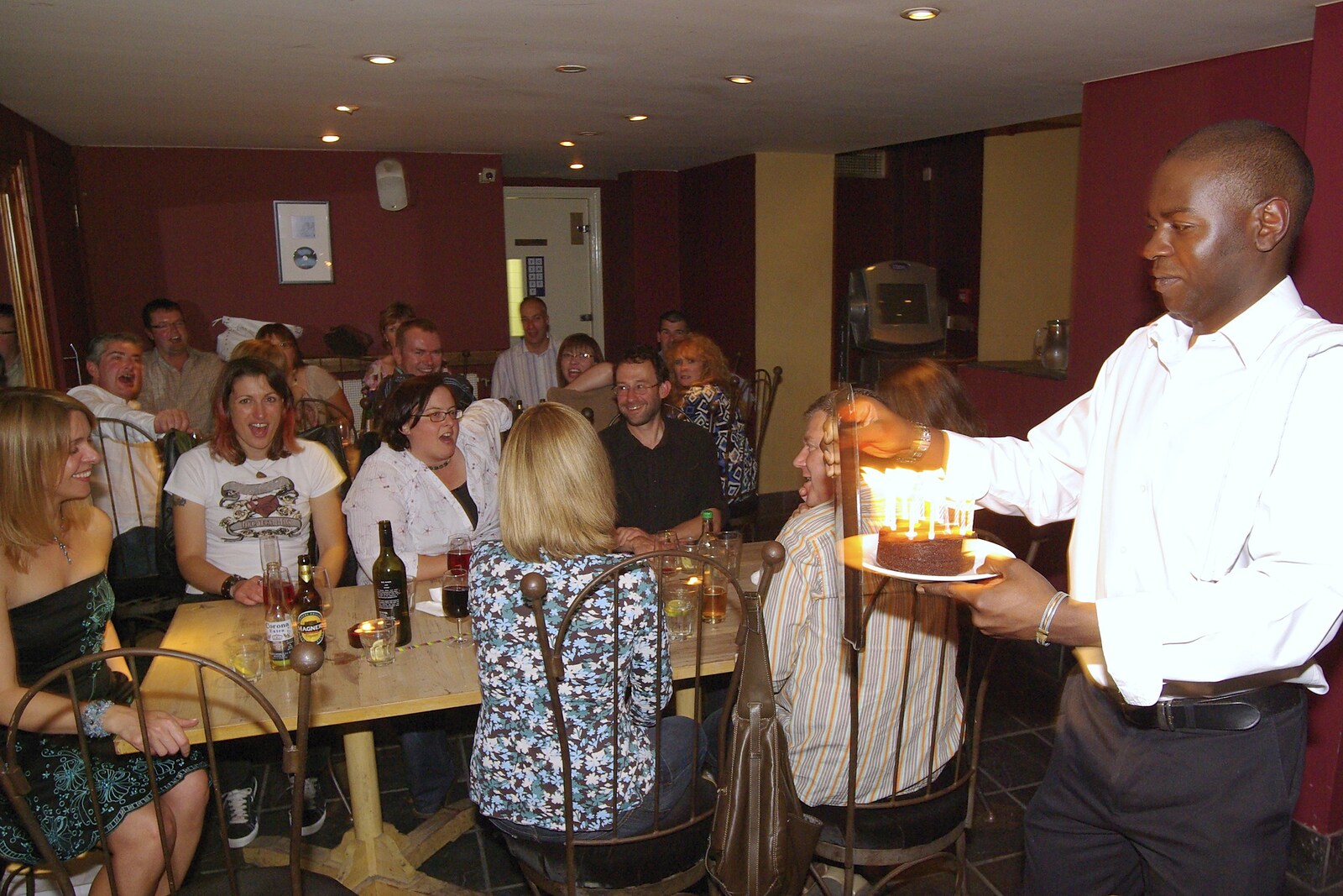 Janet's 40th, The Depot, Cambridge - 1st September 2007: A waiter brings in a birthday cake