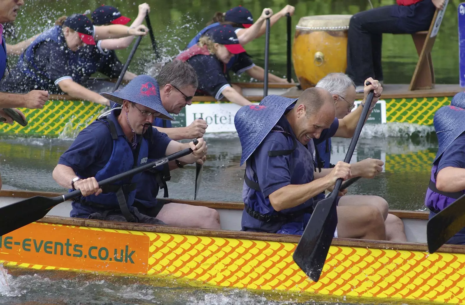 Rowing with hats can't be easy, from Qualcomm's Dragon-Boat Racing, Fen Ditton, Cambridge - 8th September 2007