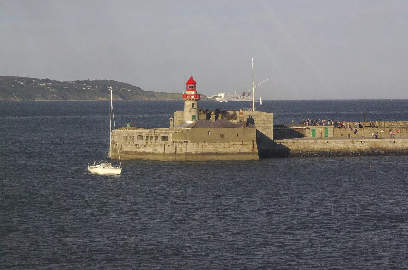 A boat rounds the end of the breakwater at Holyhead, from A Road Trip to Ireland Via Sandbach and Conwy, Cheshire and Wales - 21st September 2007