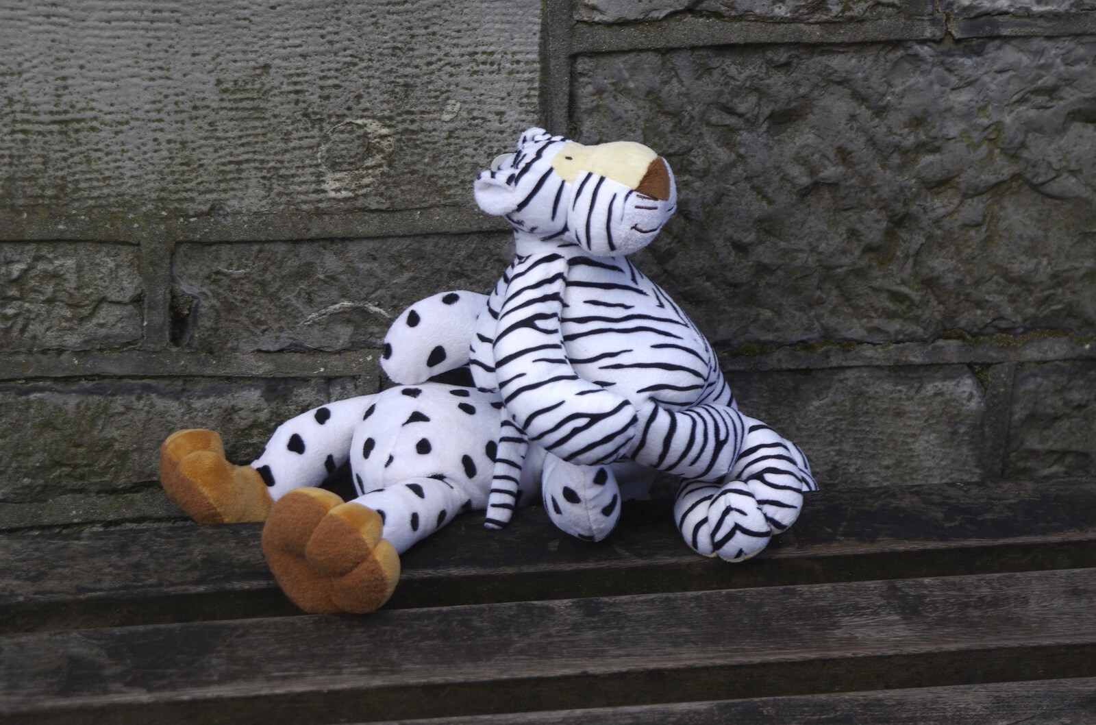 Kilkee to Galway, Connacht, Ireland - 23rd September 2007: Sad: lost or abandoned stuffed animals on a bench
