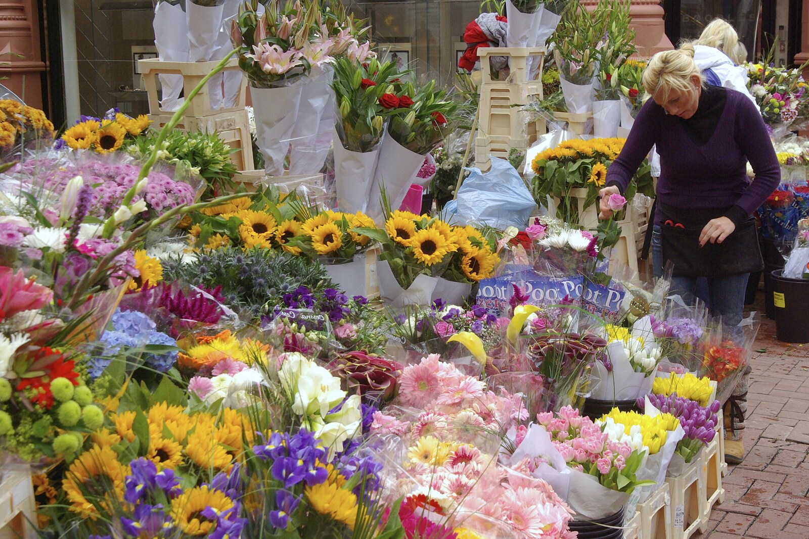 Blackrock and Dublin, Ireland - 24th September 2007: Flower stalls on Grafton Street in Dublin