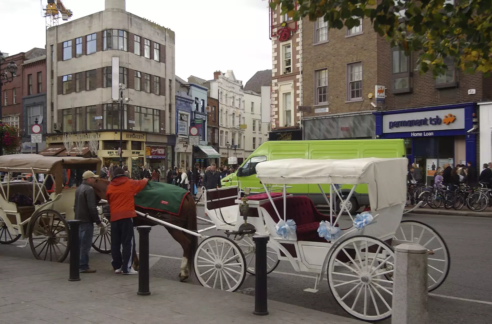 Horses and carts wait near the end of Grafton Street, from Blackrock and Dublin, Ireland - 24th September 2007