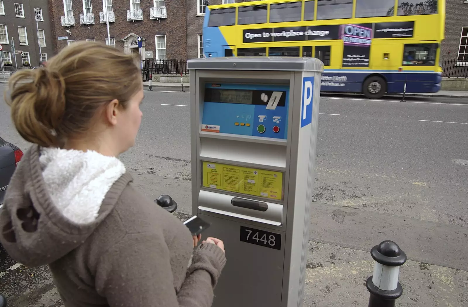 Isobel contemplates a parking meter, from Blackrock and Dublin, Ireland - 24th September 2007