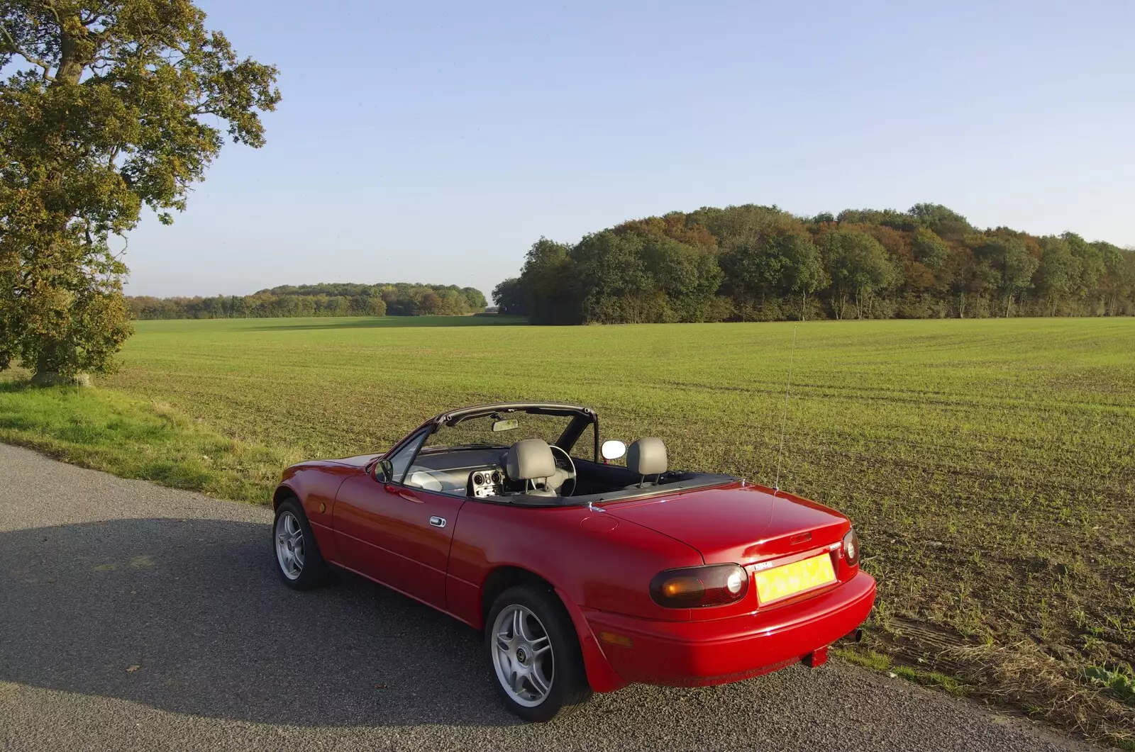 The new car on the road between Hoxne and Stradbroke, from A Road Trip in an MX-5, and Athlete at the UEA, Lavenham and Norwich - 14th October 2007