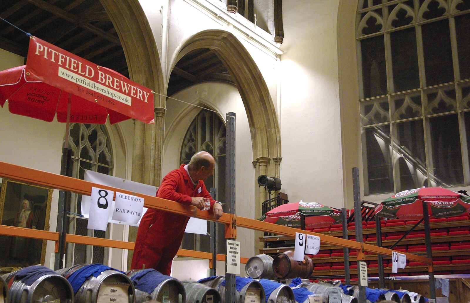 A beer-meister watches his charges from The Brome Swan at the 30th Norwich Beer Festival, Norfolk - 24th October 2007
