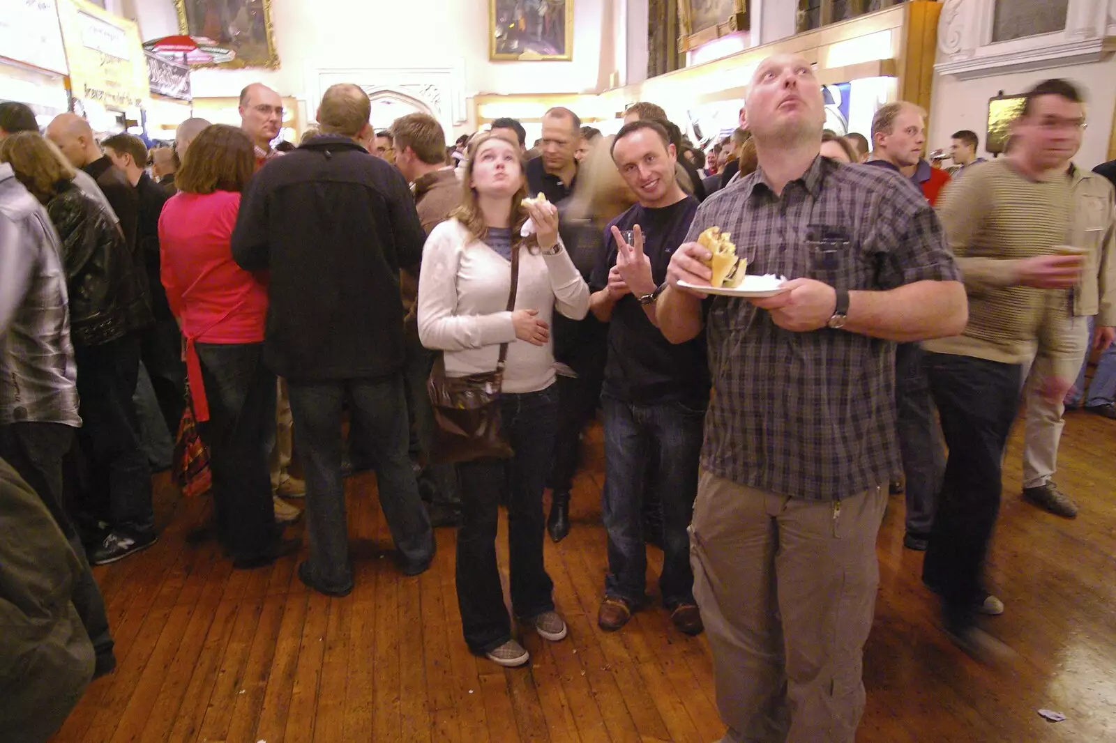 Isobel and Gov look up to watch the sparrowhawk, from The Brome Swan at the 30th Norwich Beer Festival, Norfolk - 24th October 2007