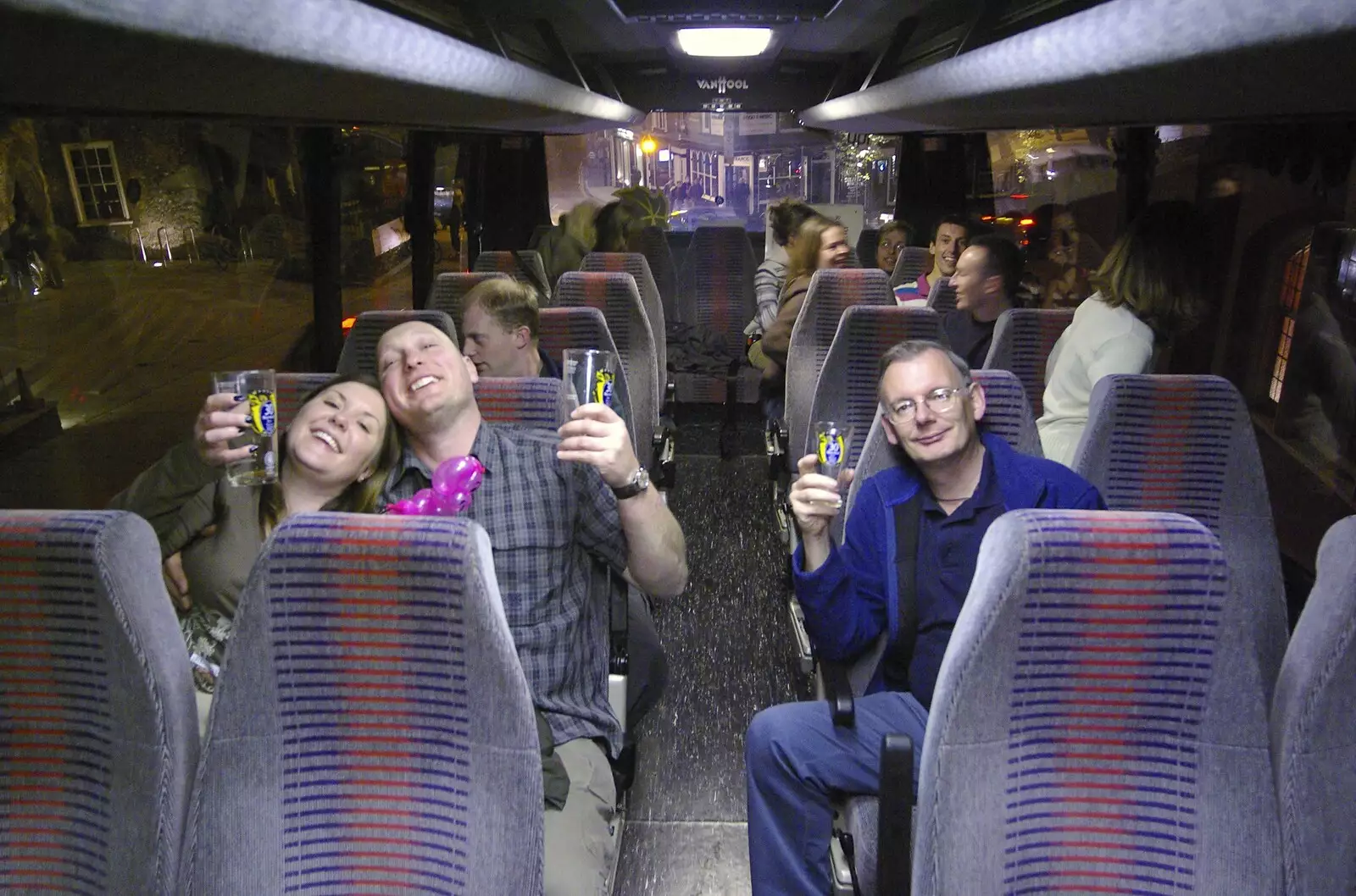 Rachel, Gov and Ping-pong Peter on the bus, from The Brome Swan at the 30th Norwich Beer Festival, Norfolk - 24th October 2007