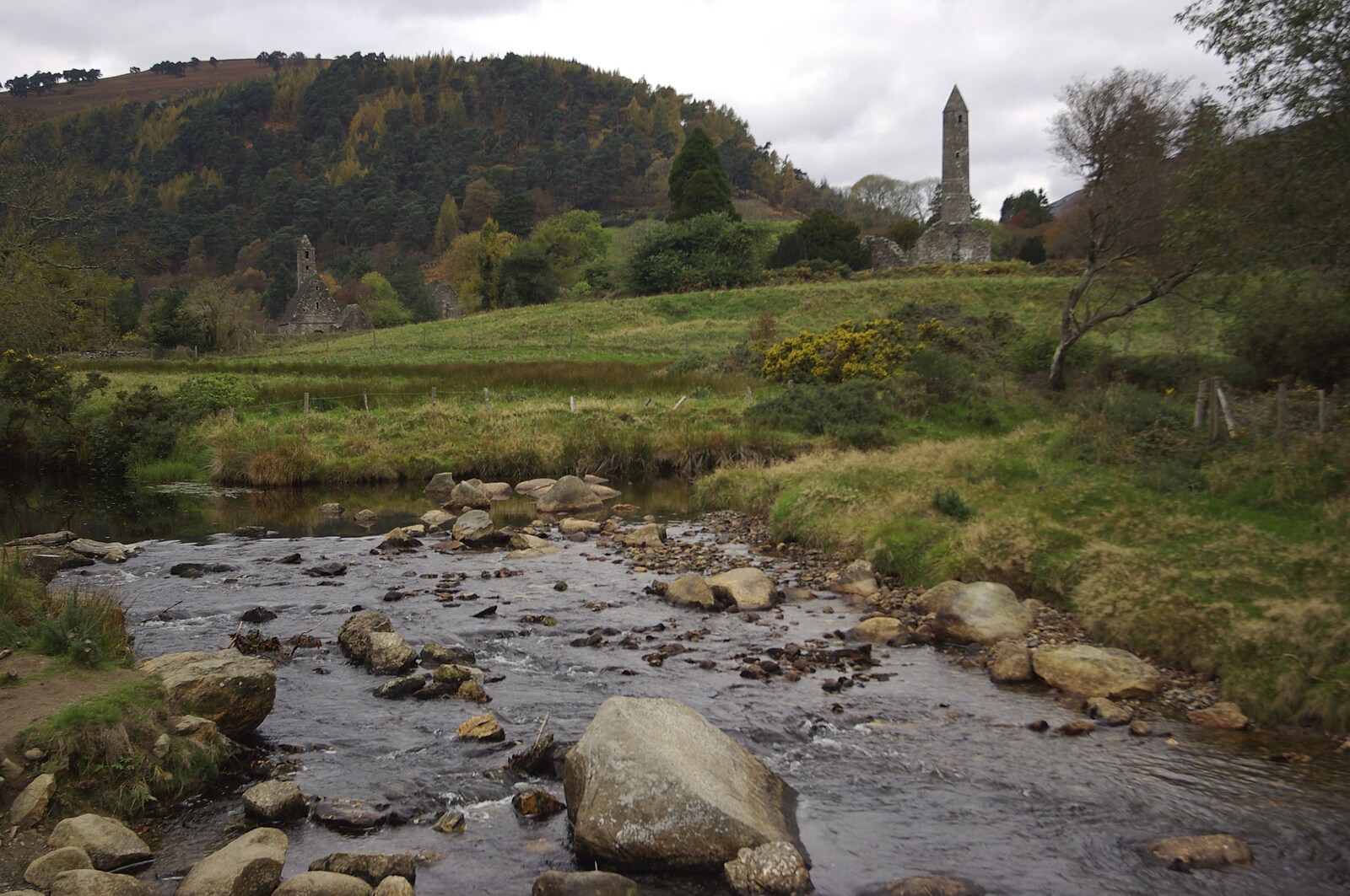 A view of the river, and monks' towers from Reflections: A Day at Glendalough, County Wicklow, Ireland - 3rd November 2007