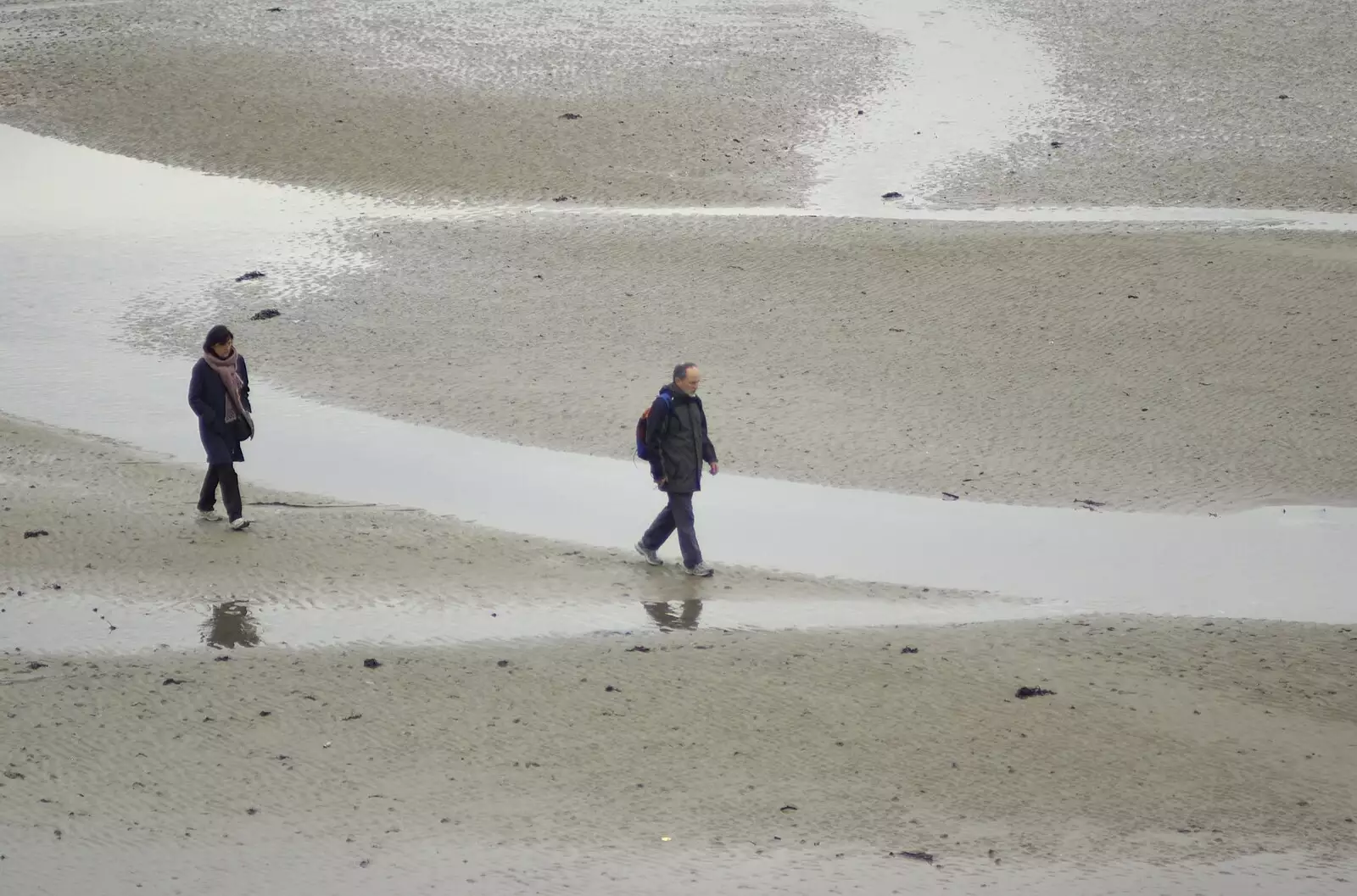 In Dublin Bay at Blackrock, walkers cross the muds, from Reflections: A Day at Glendalough, County Wicklow, Ireland - 3rd November 2007