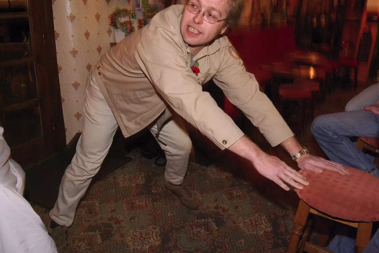 Marc pushes a stool around, from The Boy Phil Leaves, Swan Inn, Brome, Suffolk - 4th November 2007