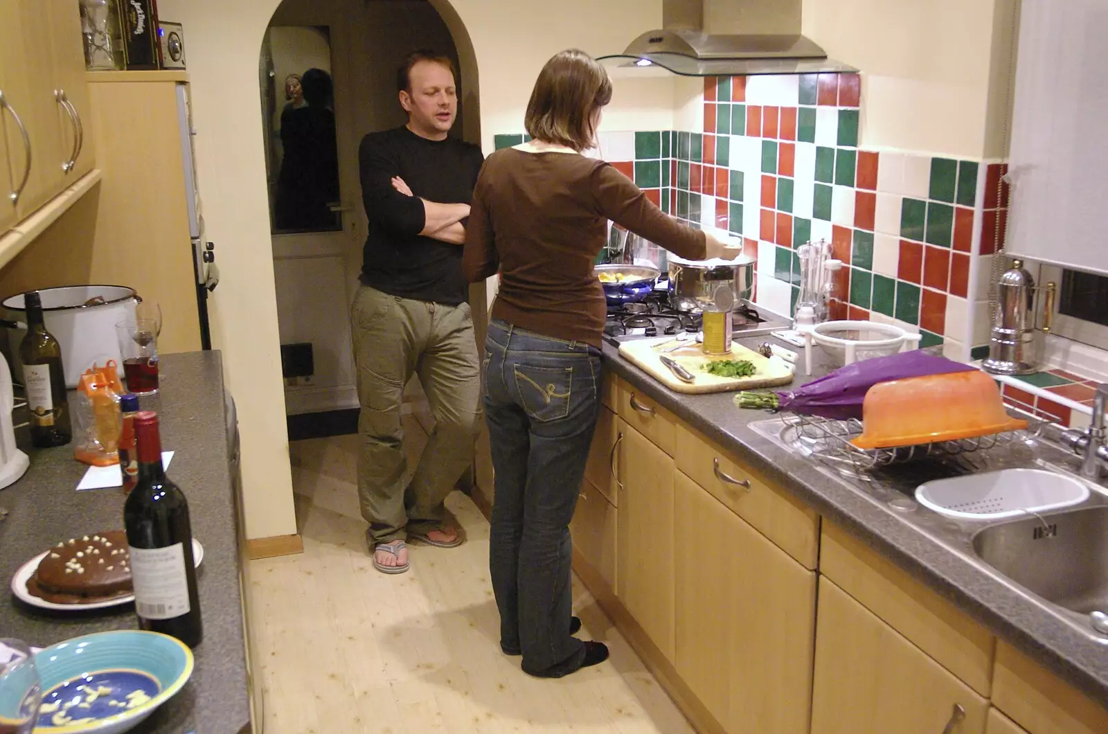 John and Caroline in the kitchen, from Fireworks, and Dinner at Caroline and John's, Cambridge - 5th November 2007