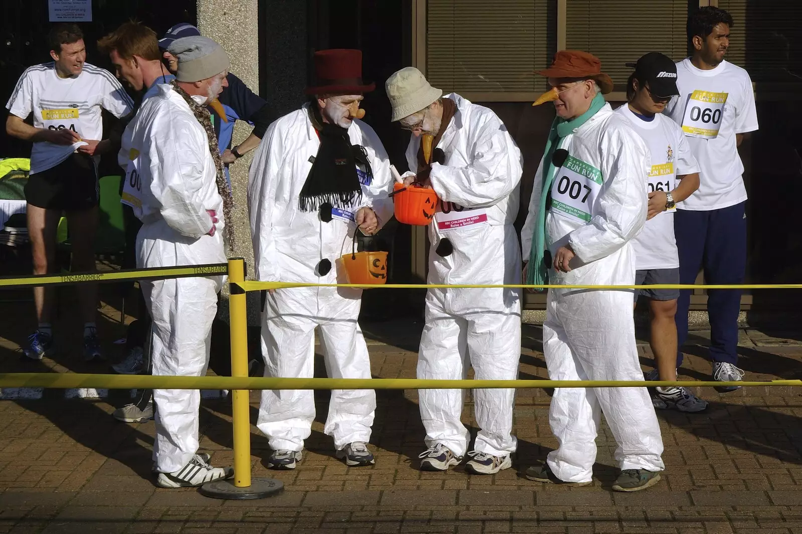 Some festive snowmen check their collection earnings, from Isobel and the Science Park Fun Run, Milton Road, Cambridge - 16th November 2007