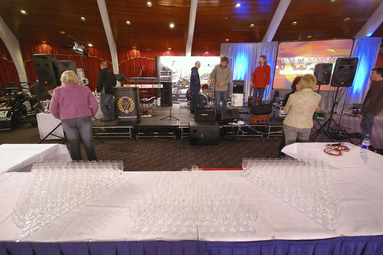 Hundreds of wine glasses laid out, from The BBs On Tour, Gatwick Copthorne, West Sussex - 24th November 2007