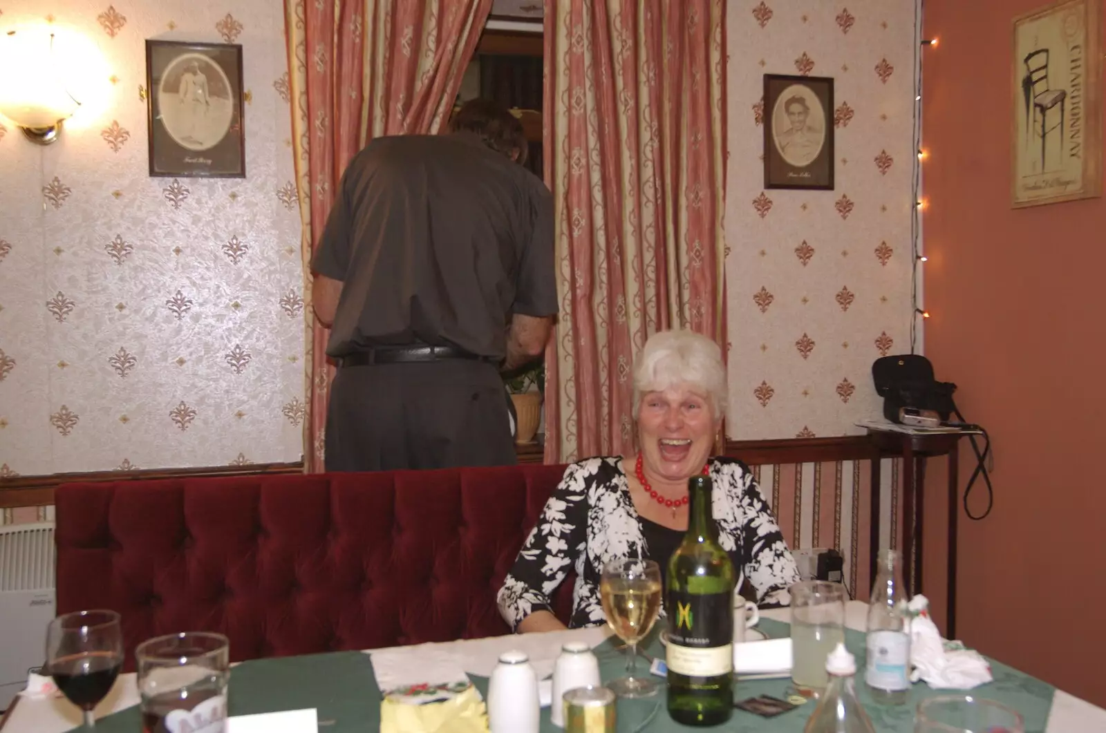 Alan disappears behind a curtain, from The BSCC Christmas Dinner, Swan Inn, Brome, Suffolk - 8th December 2007