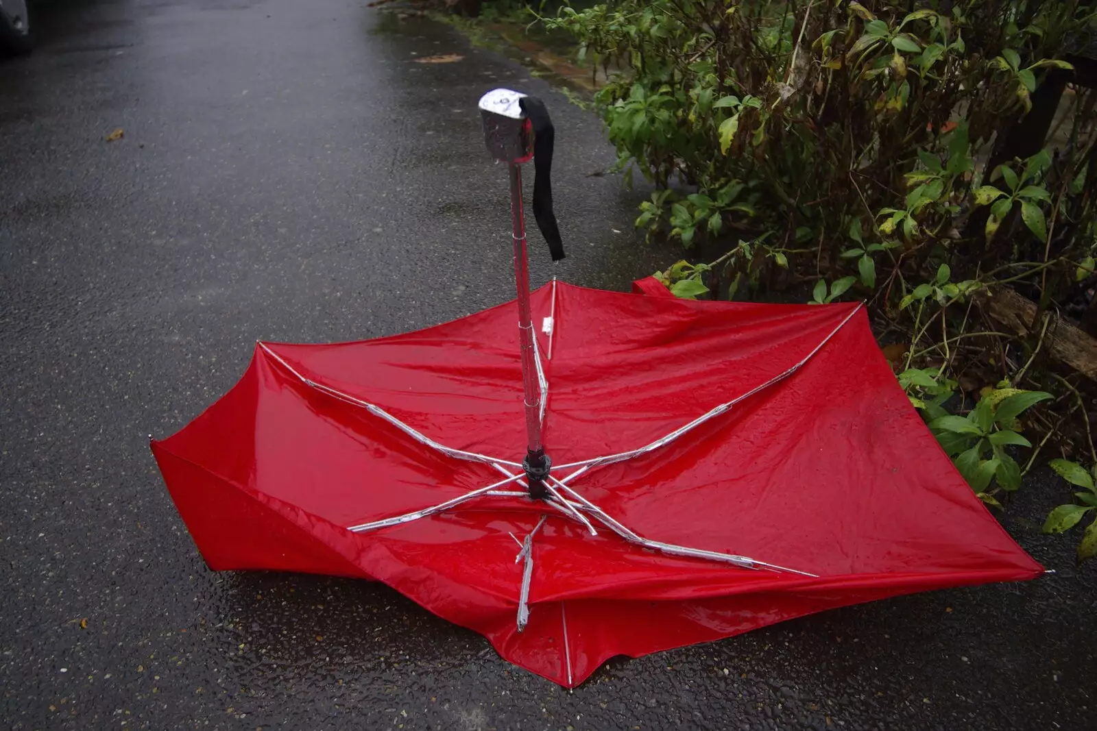 In Cambridge, there's a destroyed umbrella, from The BSCC Christmas Dinner, Swan Inn, Brome, Suffolk - 8th December 2007