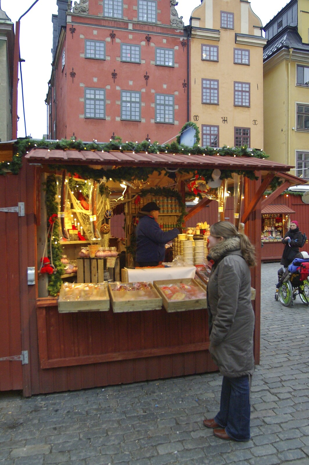 Isobel checks out a Christmas market stall from Gamla Stan, Stockholm, Sweden - 15th December 2007