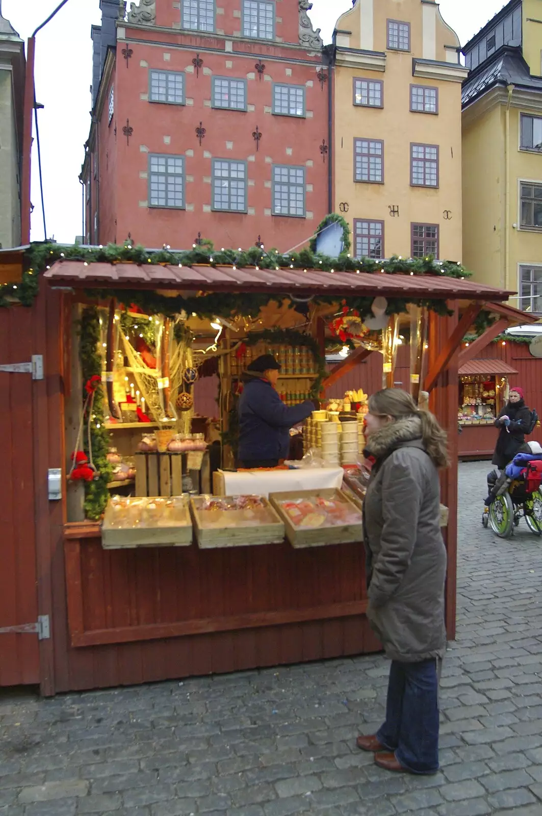 Isobel checks out a Christmas market stall, from Gamla Stan, Stockholm, Sweden - 15th December 2007