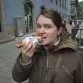 Isobel tucks in to a tasty sausage snack, Gamla Stan, Stockholm, Sweden - 15th December 2007