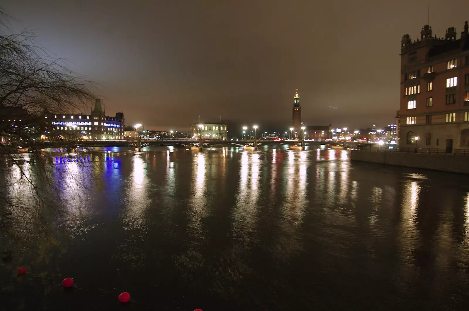 Night view towards the Stadshuset, from Gamla Stan, Stockholm, Sweden - 15th December 2007