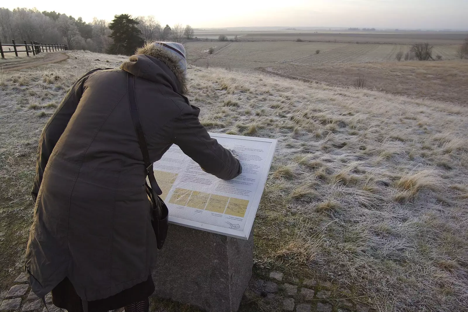 Isobel looks at an info board, from Gamla Uppsala, Uppsala County, Sweden - 16th December 2007