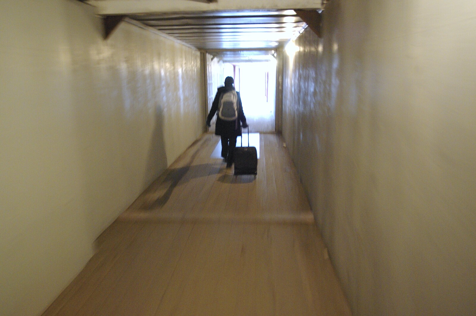 A wheelie trolley is pulled through a steel tunnel from A Few Hours in Skansen, Stockholm, Sweden - 17th December 2007