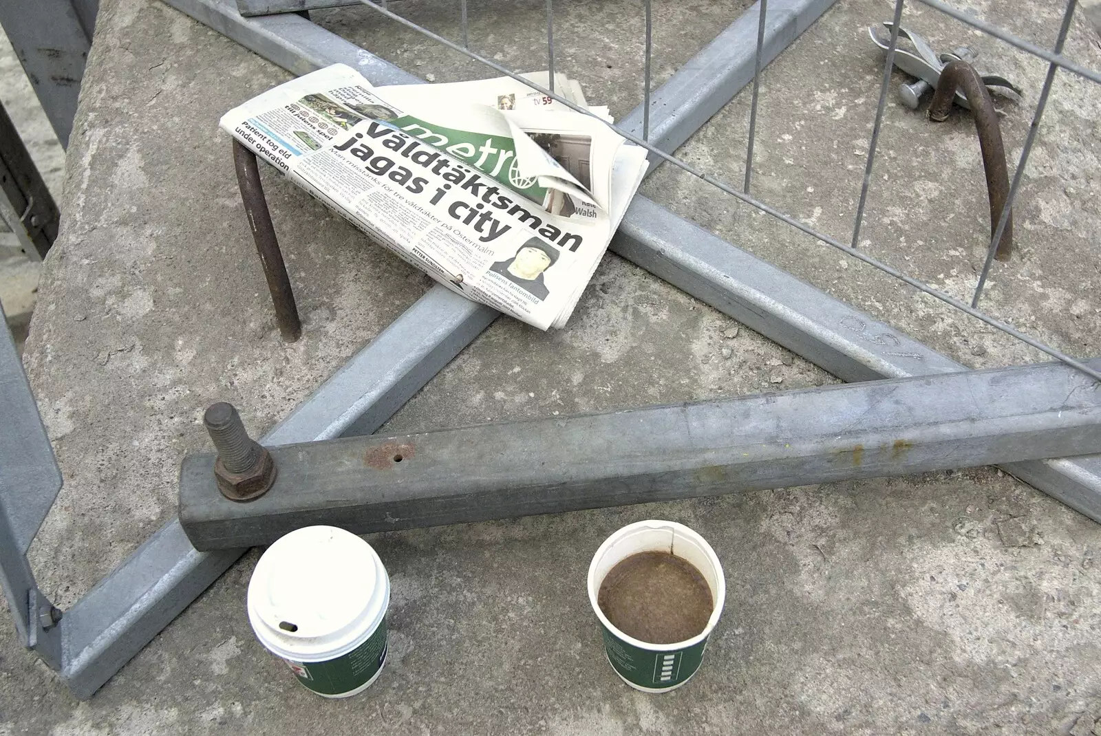 A discarded newspaper and frozen coffee, from A Few Hours in Skansen, Stockholm, Sweden - 17th December 2007