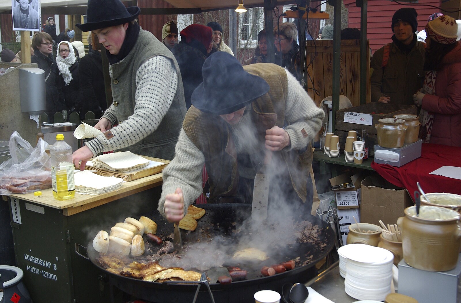 Sausages are chopped up from A Few Hours in Skansen, Stockholm, Sweden - 17th December 2007