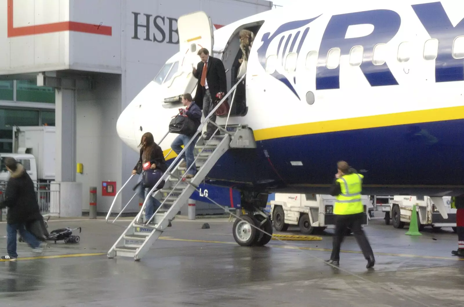 Passengers disembark the flight at Stansted, from A Few Hours in Skansen, Stockholm, Sweden - 17th December 2007