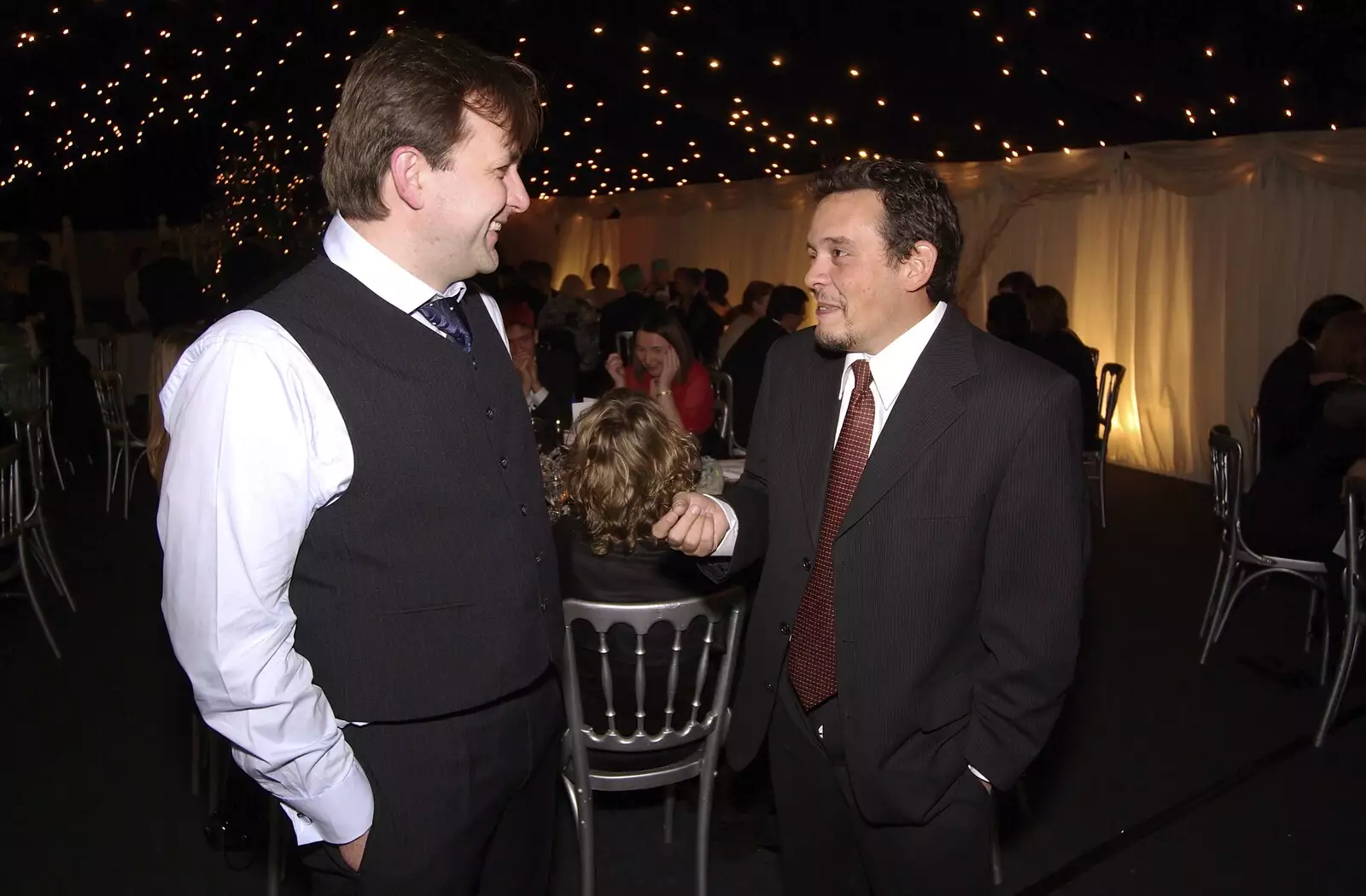 Liviu and Hani chat under a starry sky, from Qualcomm Cambridge's Christmas, Hotel Felix, Cambridge - 20th December 2007