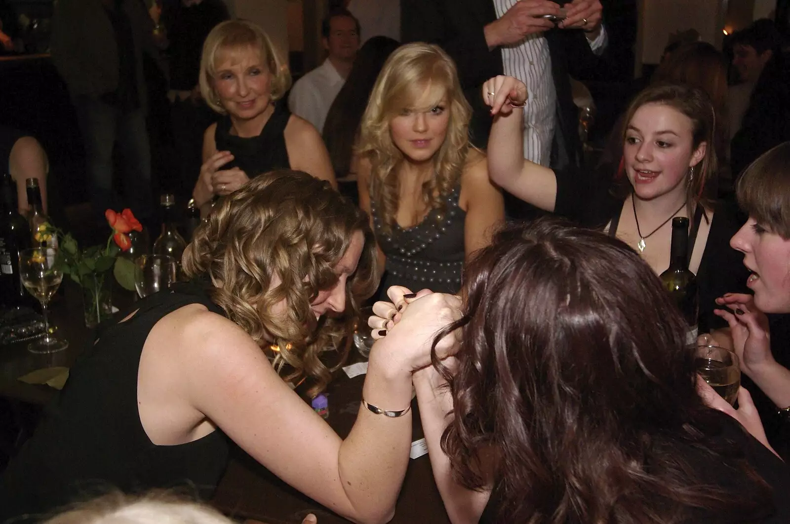 Lyndsey does arm wrestling, from Taptu's Christmas Bash, La Raza, Cambridge - 21st December 2007