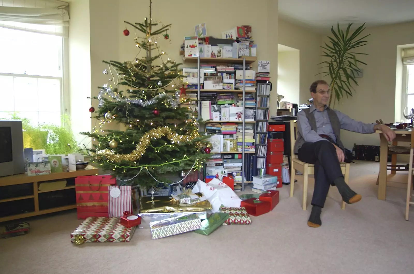 Mike and the Christmas tree, from Christmas at Sis and Matt's, Chagford, Devon - 25th December 2007