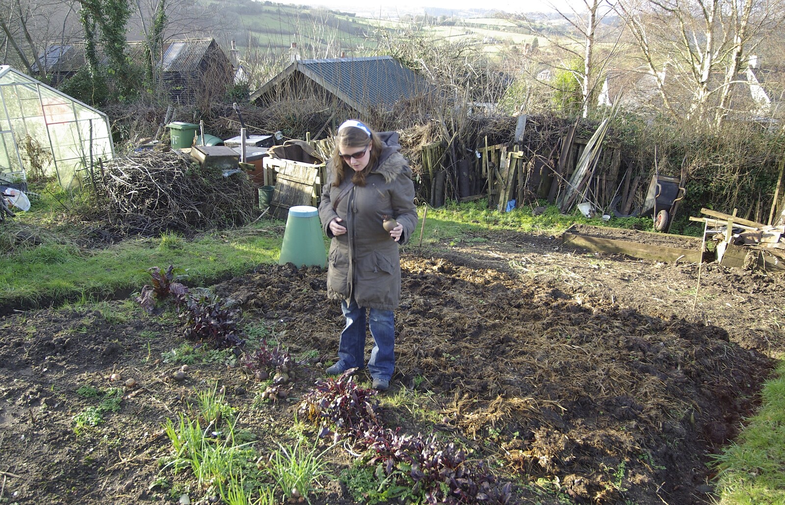 Isobel scopes out some of last year's beetroots from Matt's Allotment and Meldon Hill, Chagford, Devon - 26th December 2007
