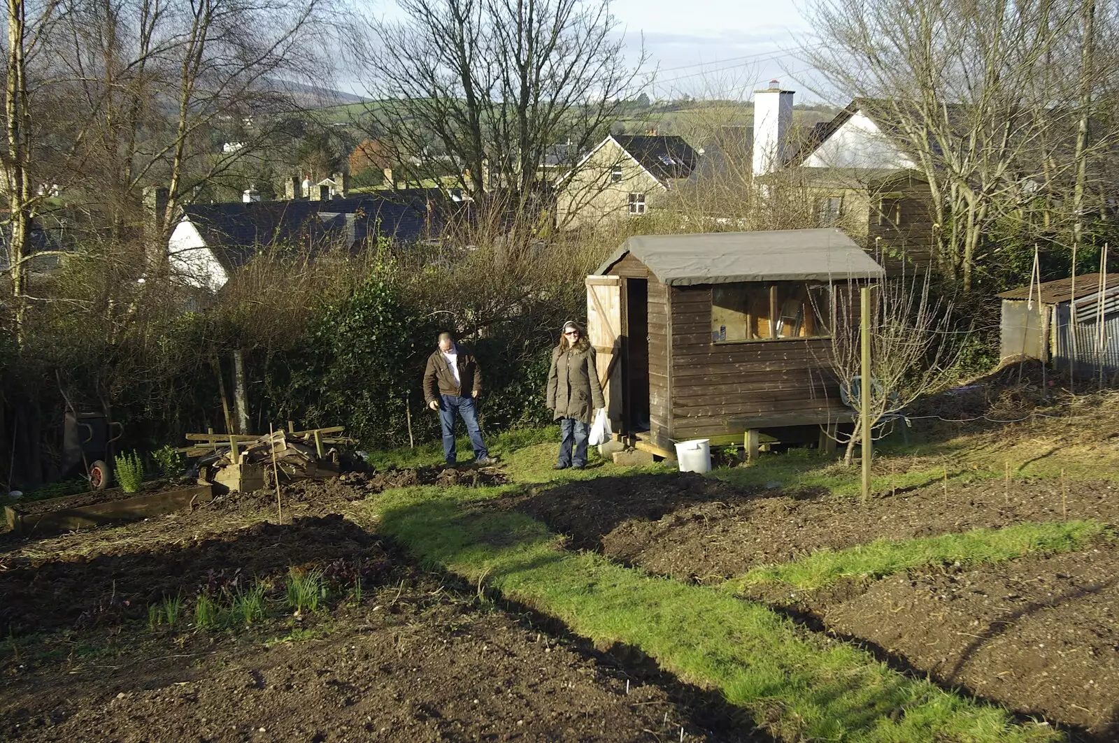 Isobel by the shed, from Matt's Allotment and Meldon Hill, Chagford, Devon - 26th December 2007