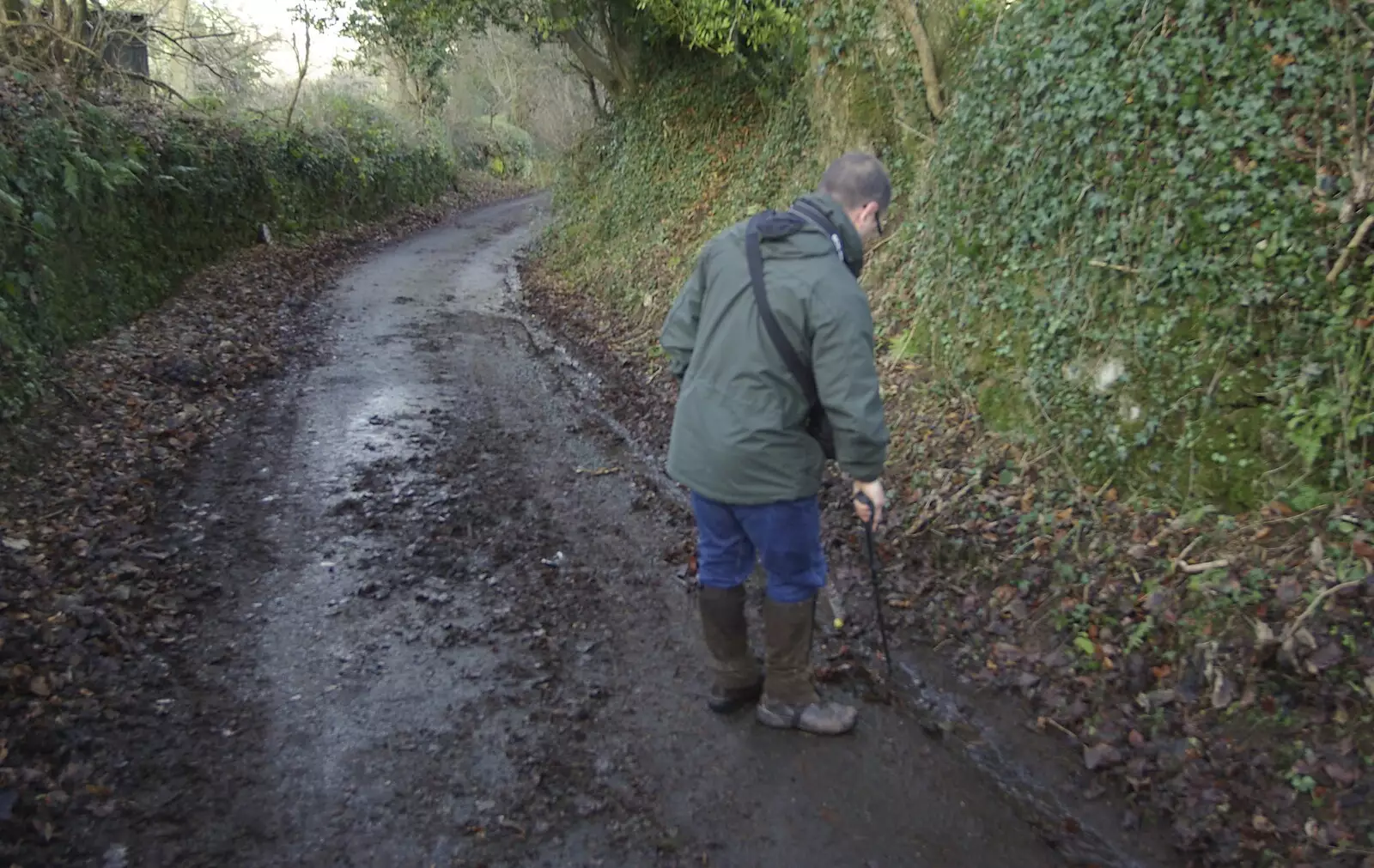 Matt clears out a leaf-clogged drainage ditch, from Matt's Allotment and Meldon Hill, Chagford, Devon - 26th December 2007