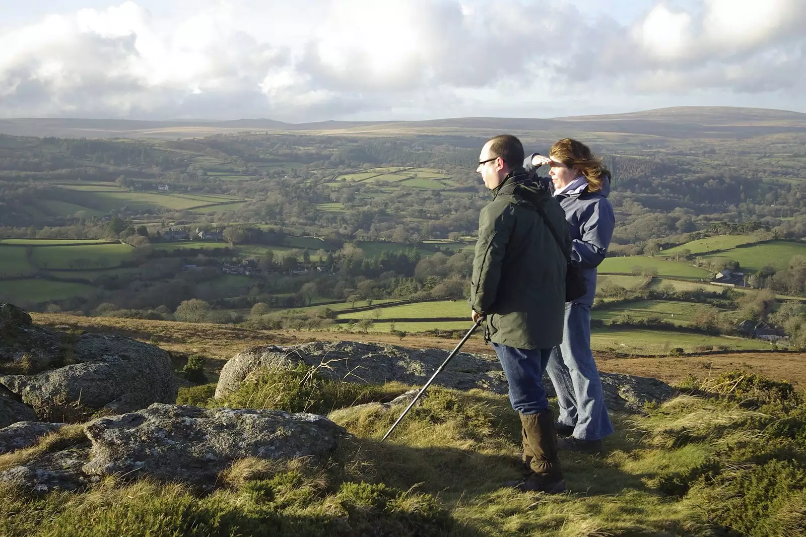 Matt and Sis look out over the moor, from Matt's Allotment and Meldon Hill, Chagford, Devon - 26th December 2007