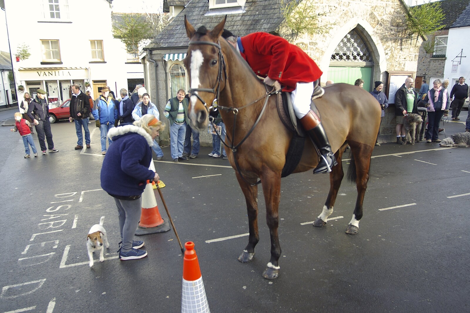 An old woman and her dog have a chat from A Boxing Day Hunt, Chagford, Devon - 26th December 2007