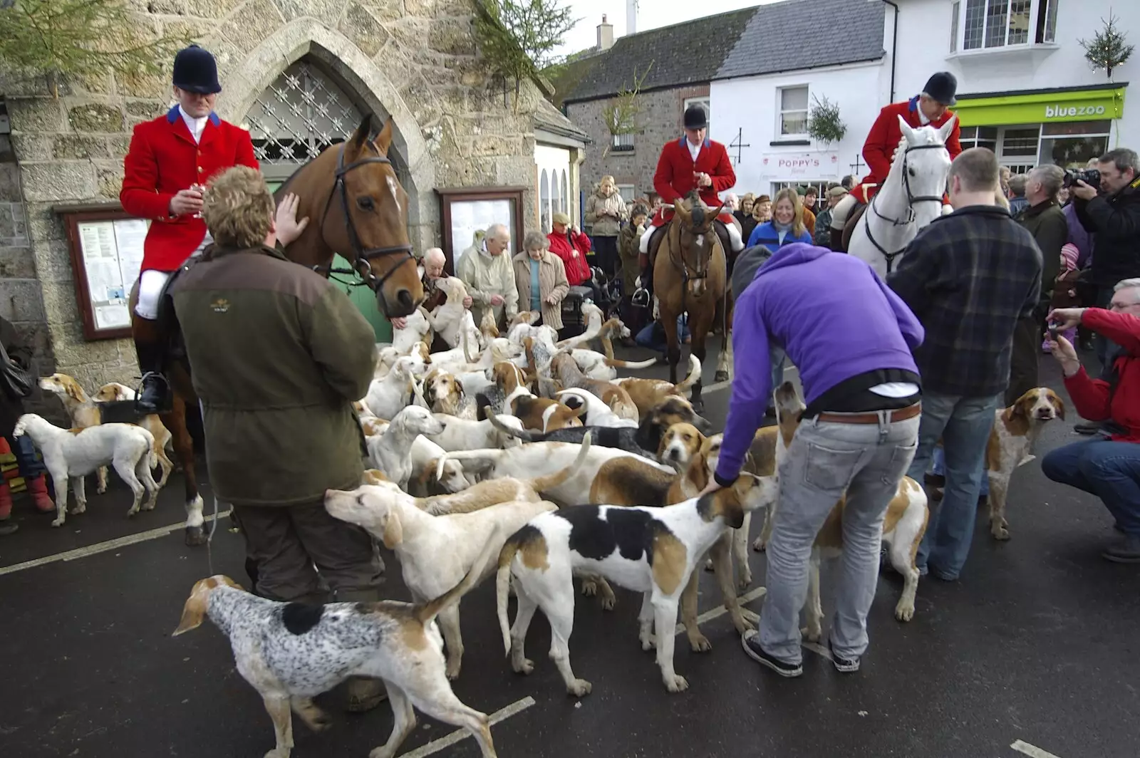 The hounds mill around, excitedly, from A Boxing Day Hunt, Chagford, Devon - 26th December 2007